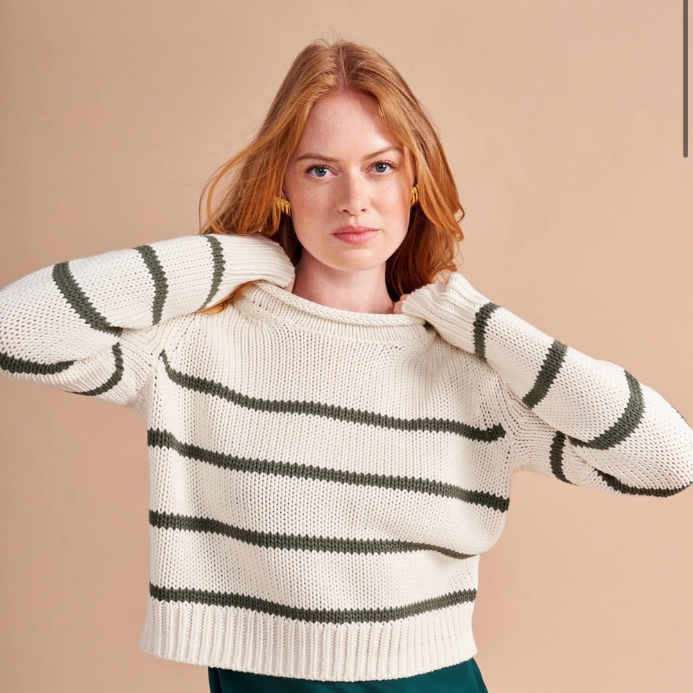 La Ligne White and Green Striped Sweater